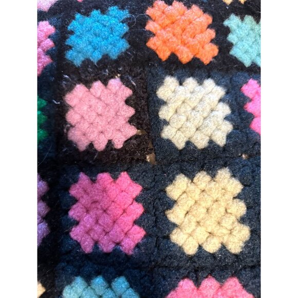 Wool Multi Color Granny Square Crochet /Knitted Afghan Throw Country VTG Heavy - Picture 2 of 3
